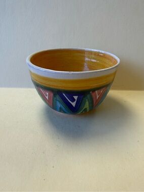 Vintage Ibarra La Paz Signed Mexico Geometric Hand Painted Pottery Bowl.